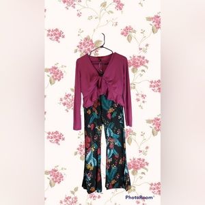 2pc set crop top and flare bottoms